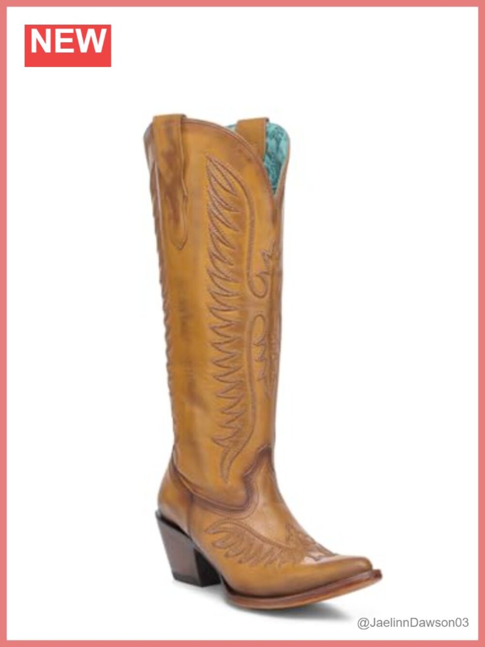 Embroidered Leather Knee High Cowboy Boots Pointed Toe Zippered Heel